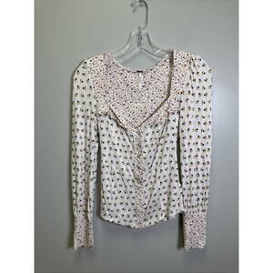 Free People Kissin Kate Top XS Floral‎ Sweetheart Pearl Snap Coquette Milkmaid